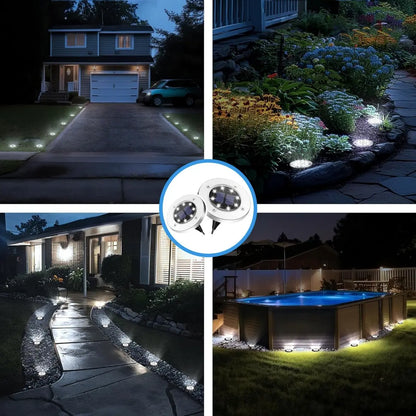Pack de 4 Focos Solares para Jardín con 8 LED, Tipo Empotrado, Luz Blanca