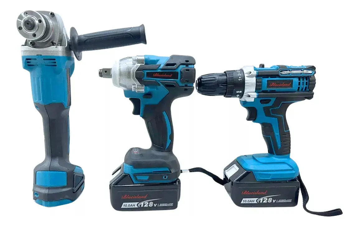 Kit 3 Herramientas Inalámbricas 128V: Taladro, Llave y Esmeril