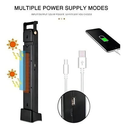 Lámpara solar portátil con carga USB y panel solar integrado