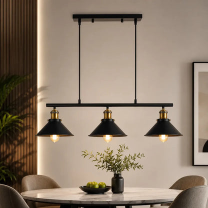 Lámpara colgante industrial 3 luces negra para comedor moderno