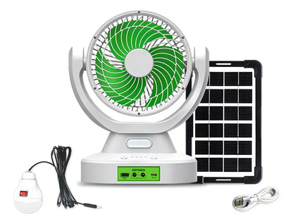 Ventilador Solar Portátil 2 en 1 con Lámpara LED y Panel 6V para Camping, Hogar y Emergencias