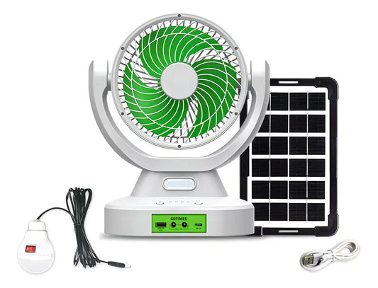 Ventilador Solar Portátil 2 en 1 con Lámpara LED y Panel 6V para Camping, Hogar y Emergencias
