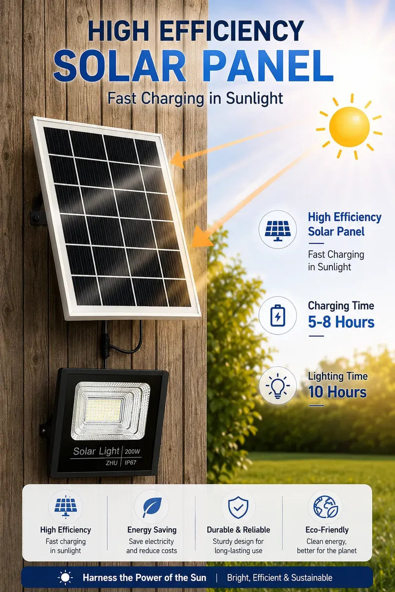 200w Foco Solar Led Exterior Ip67 Jardín Parcel Con Control