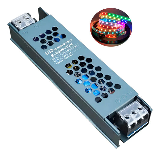Fuente de Poder Slim 12V 5A 60W para Tiras LED Interior
