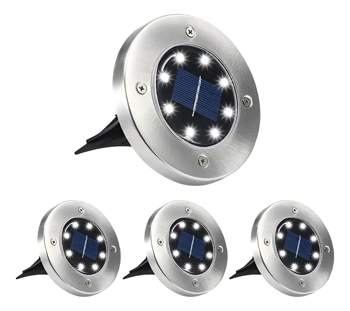 Pack de 4 Focos Solares para Jardín con 8 LED, Tipo Empotrado, Luz Blanca