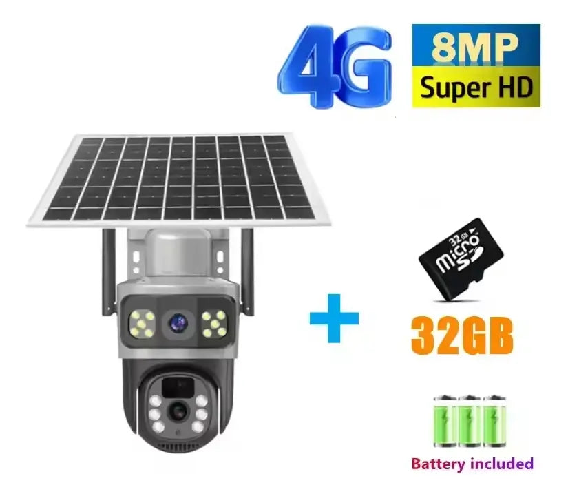4G Solar Outdoor IP Camera Dual Lens Security Surveillance
