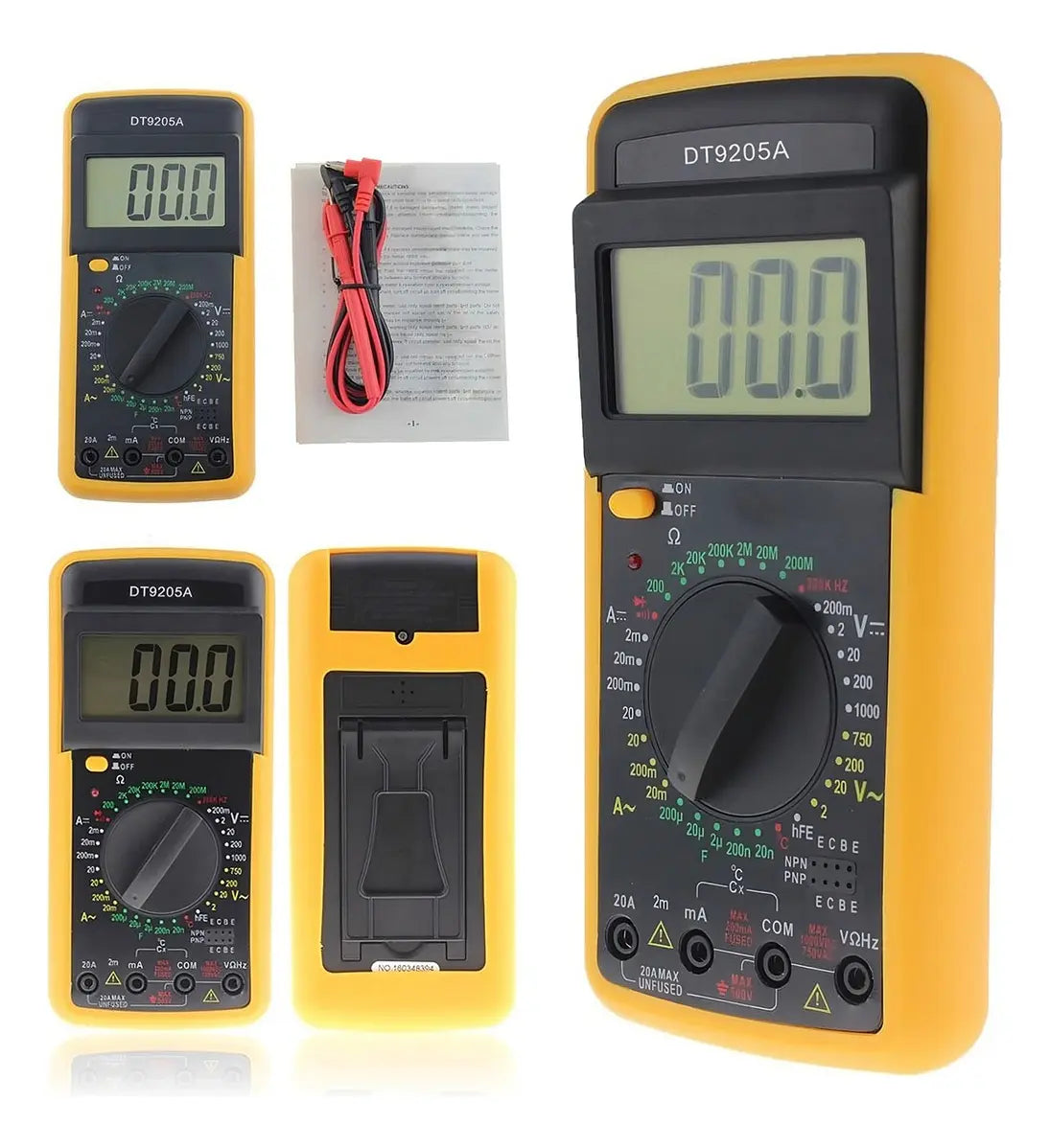 Multímetro Digital DT-9205A con Pantalla LCD y Cables