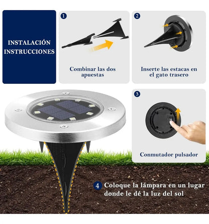 Pack de 4 Focos Solares para Jardín con 8 LED, Tipo Empotrado, Luz Blanca
