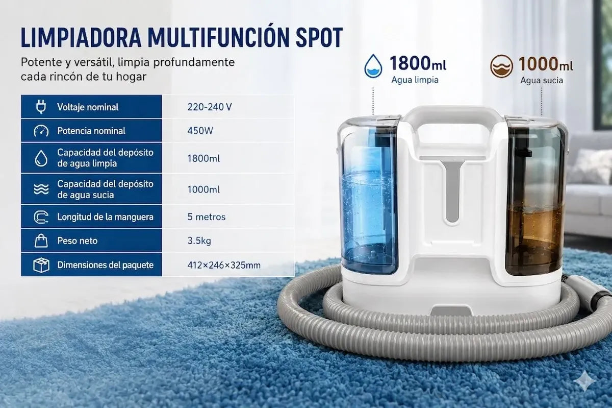 Aspiradora Multifuncional Hogar 550W para Suelo y Tapicería Limpieza de Alfombras Sofás Auto y Casa