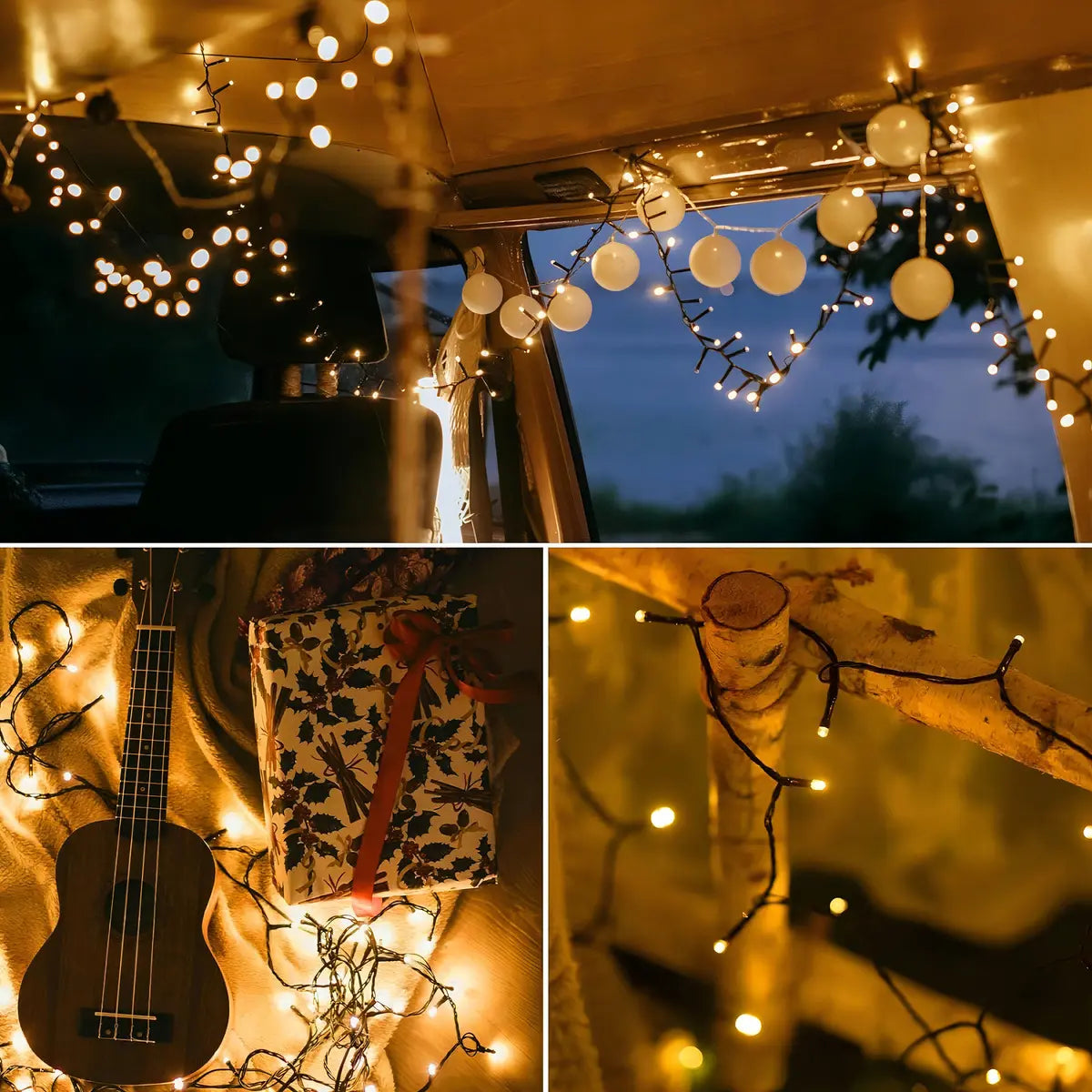 Pack X2 Luces Guirnaldas Solares Navidad 100 Led 10 Metros Luces Amarillo