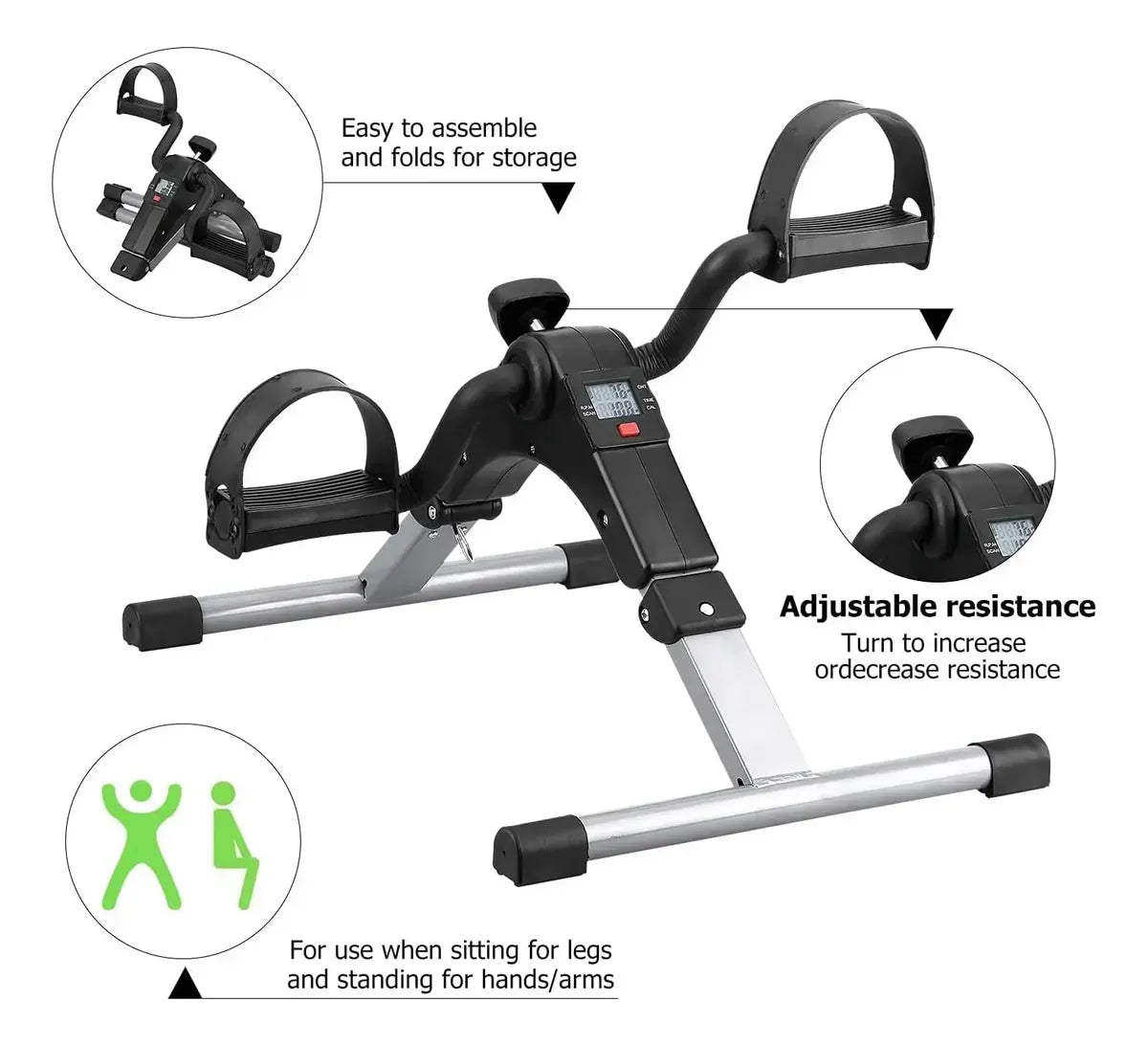 Pedalera de Ejercicio Plegable con Monitor LCD para Casa y Oficina