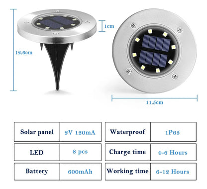 Pack de 4 Focos Solares para Jardín con 8 LED, Tipo Empotrado, Luz Blanca