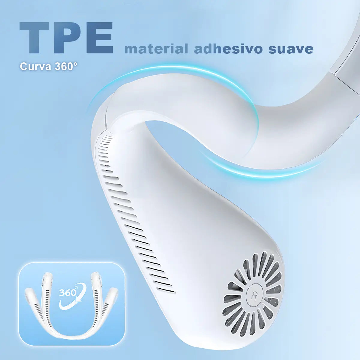 Detalle de ventilador de cuello blanco flexible con ajuste de 360 grados