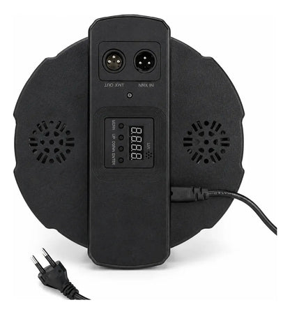 Parte trasera del foco PAR con pantalla y conexiones DMX512