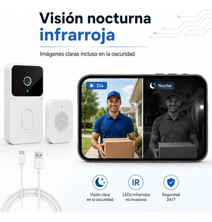 Timbre Inteligente WiFi Tuya con Cámara, Audio Bidireccional y Visión Nocturna para Casa, Departamento y Oficina