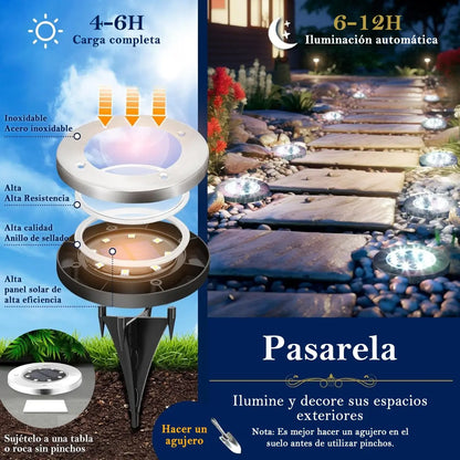 Pack de 4 Focos Solares para Jardín con 8 LED, Tipo Empotrado, Luz Blanca