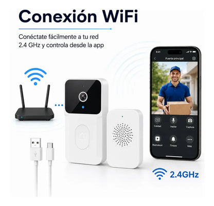 Timbre Inteligente WiFi Tuya con Cámara, Audio Bidireccional y Visión Nocturna para Casa, Departamento y Oficina