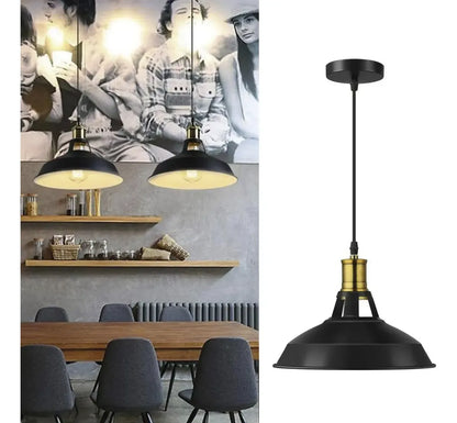 Lámpara colgante vintage negra con detalle bronce para comedor y cocina