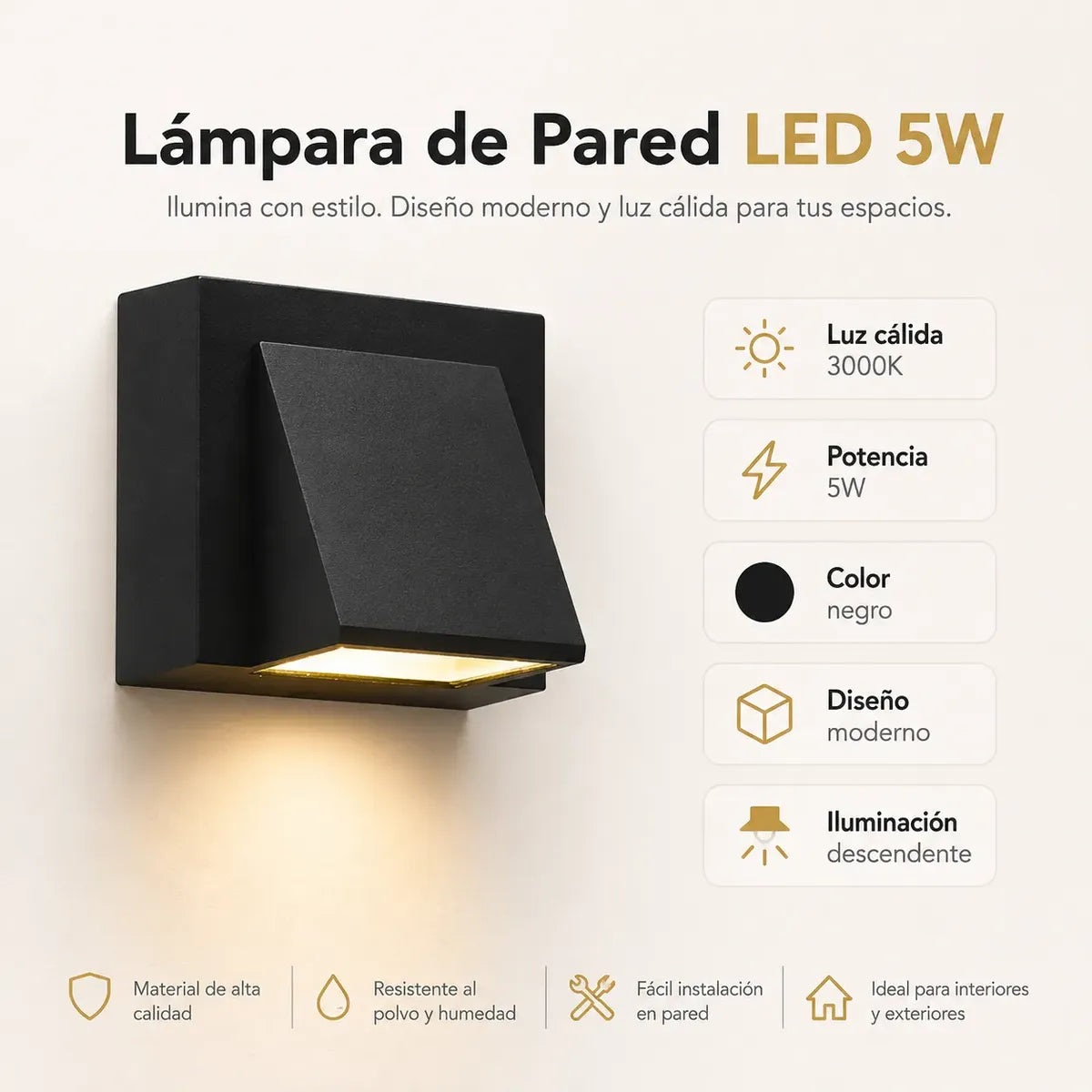 Aplique de Muro LED 5W Luz Cálida 3000K Moderno