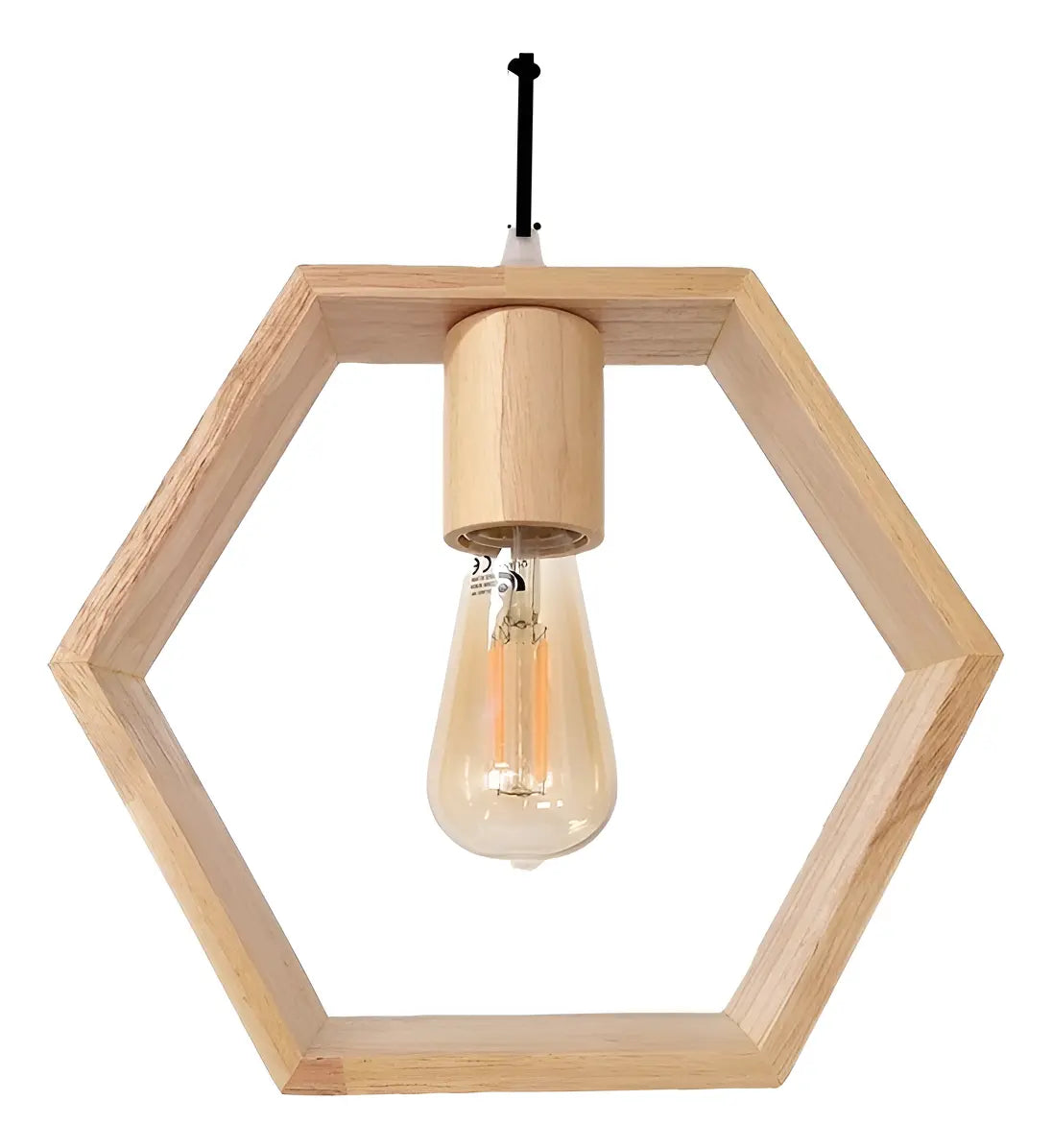 Lámpara colgante geométrica hexagonal de madera para techo con ampolleta decorativa