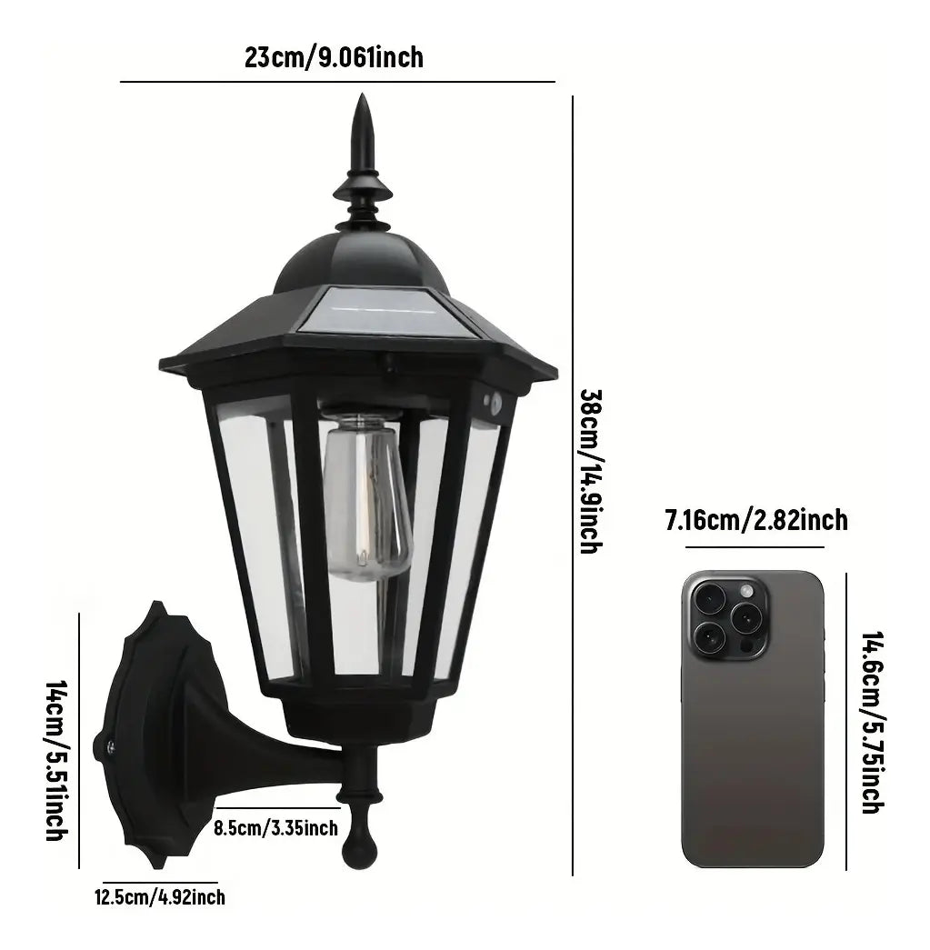 Farol Solar Pared Retro Luz Cálida Con Sensor Para Exterior