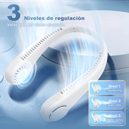 Ventilador de cuello USB blanco con tres niveles de velocidad