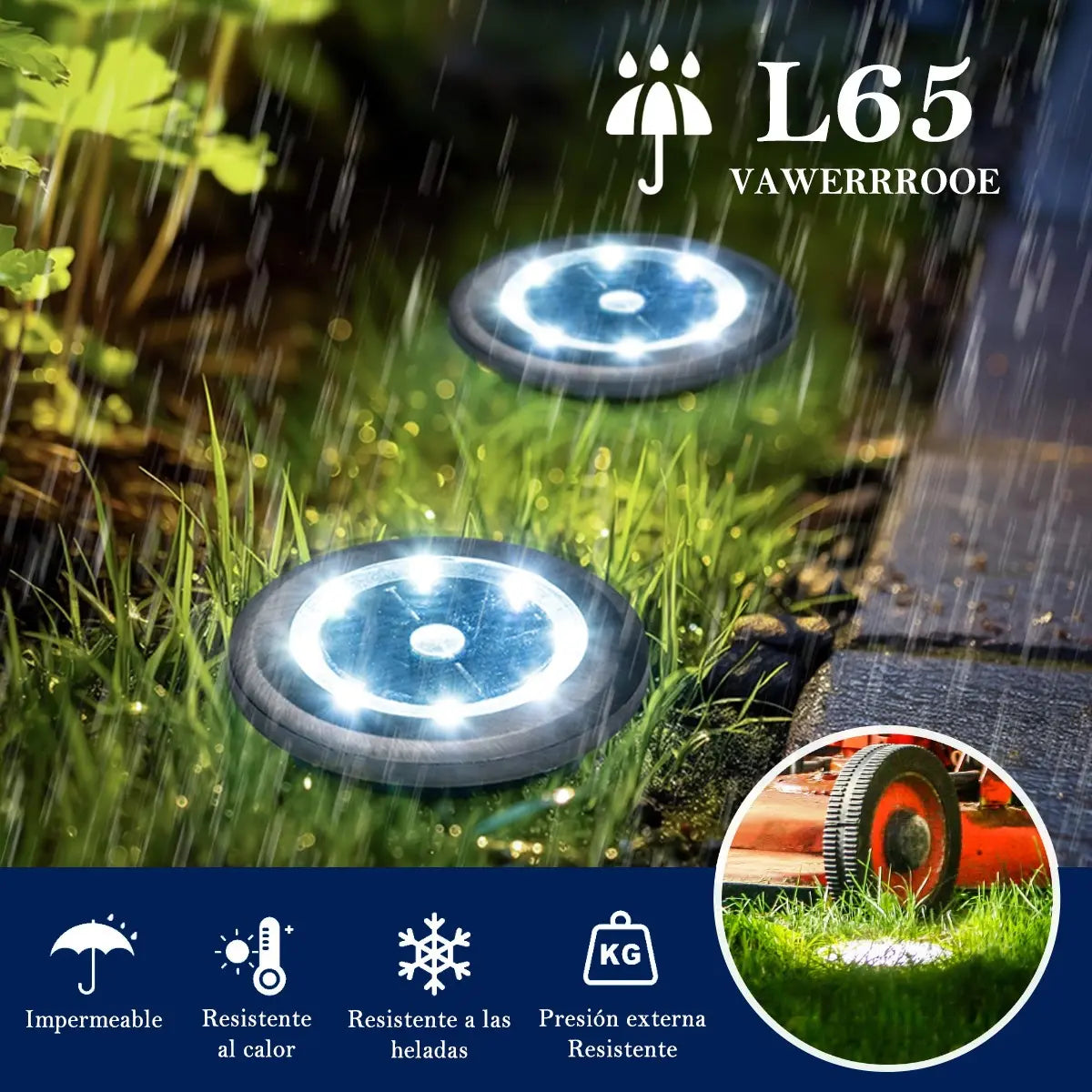 Pack de 4 Focos Solares para Jardín con 8 LED, Tipo Empotrado, Luz Blanca