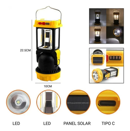 Linterna Farol LED Recargable 2 en 1 USB-C 480 lm con Panel Solar