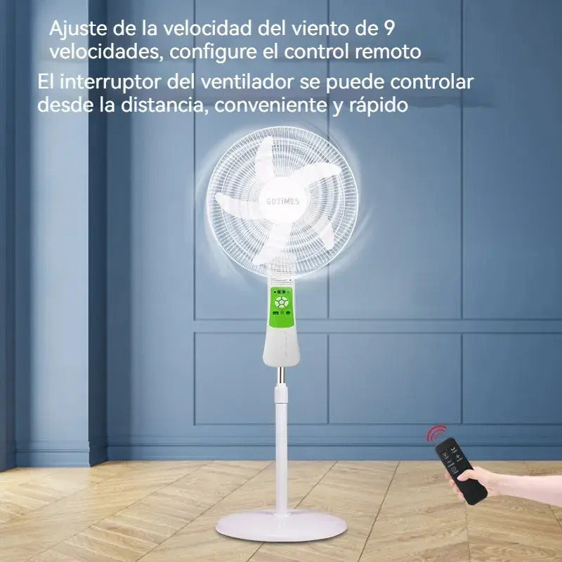 Ventilador solar de 16 pulgadas con control remoto en una sala