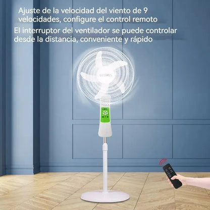Ventilador solar de 16 pulgadas con control remoto en una sala
