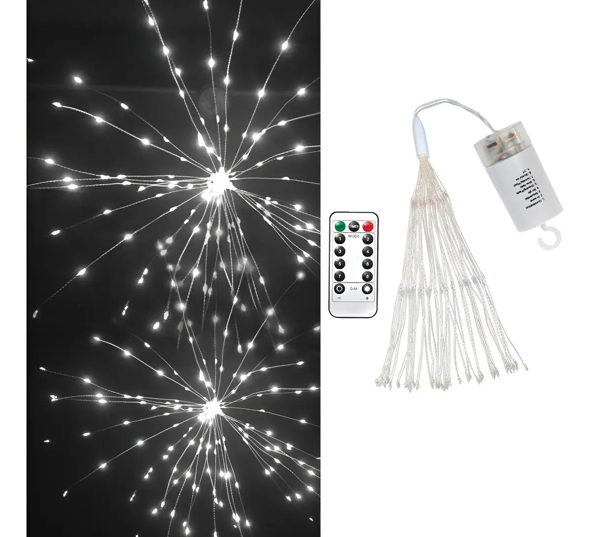 Luz LED efecto fuego artificial blanca con control remoto y caja para pilas