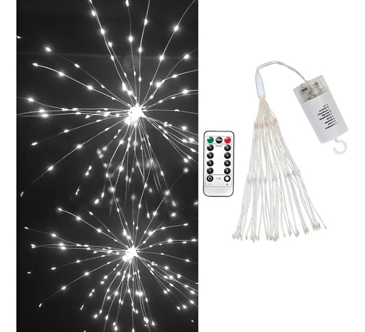 Luz LED efecto fuego artificial blanca con control remoto y caja para pilas