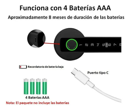 Alimentación con cuatro pilas AAA y puerto USB tipo C