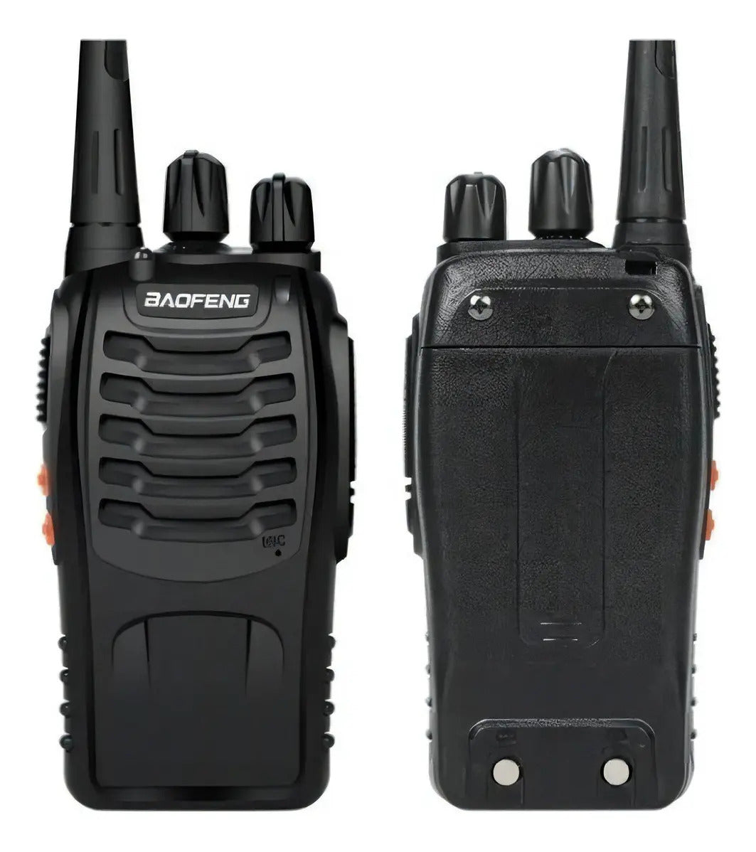 Radio Baofeng BF-888S negro visto de frente y por detrás