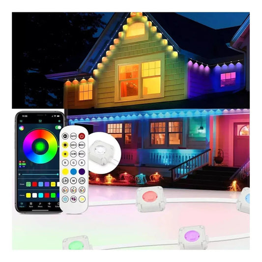 Cadena LED RGBIC Exterior 15 m con App y Control Remoto IP67 para Navidad Fiesta