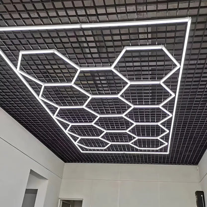 Lámpara LED De Techo Hexagonal 14 Módulos 220V Para Taller Garaje Lavadero Auto