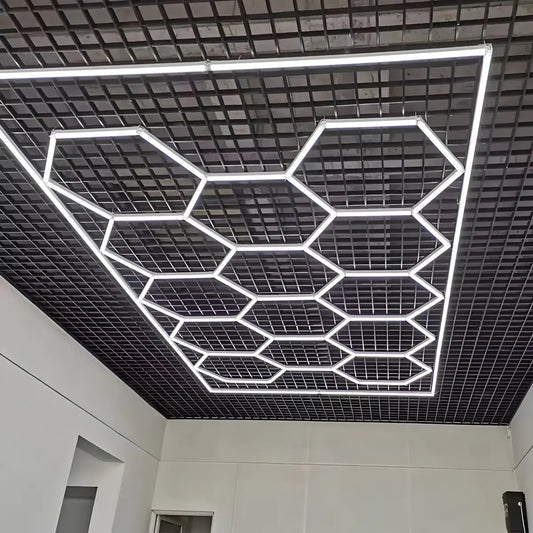 Lámpara LED De Techo Hexagonal 14 Módulos 220V Para Taller Garaje Lavadero Auto