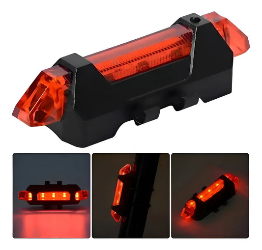Luz trasera LED roja para bicicleta encendida y montada