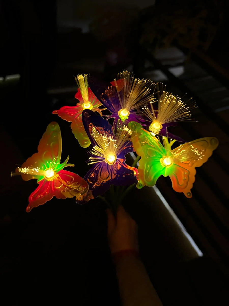 Pack 2 Estacas Solares Mariposa 6 Led Luz Cálida Exterior