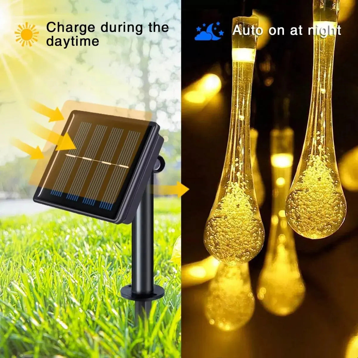 Guirnalda Solar 7m 30 LED Gotas de Agua IP65