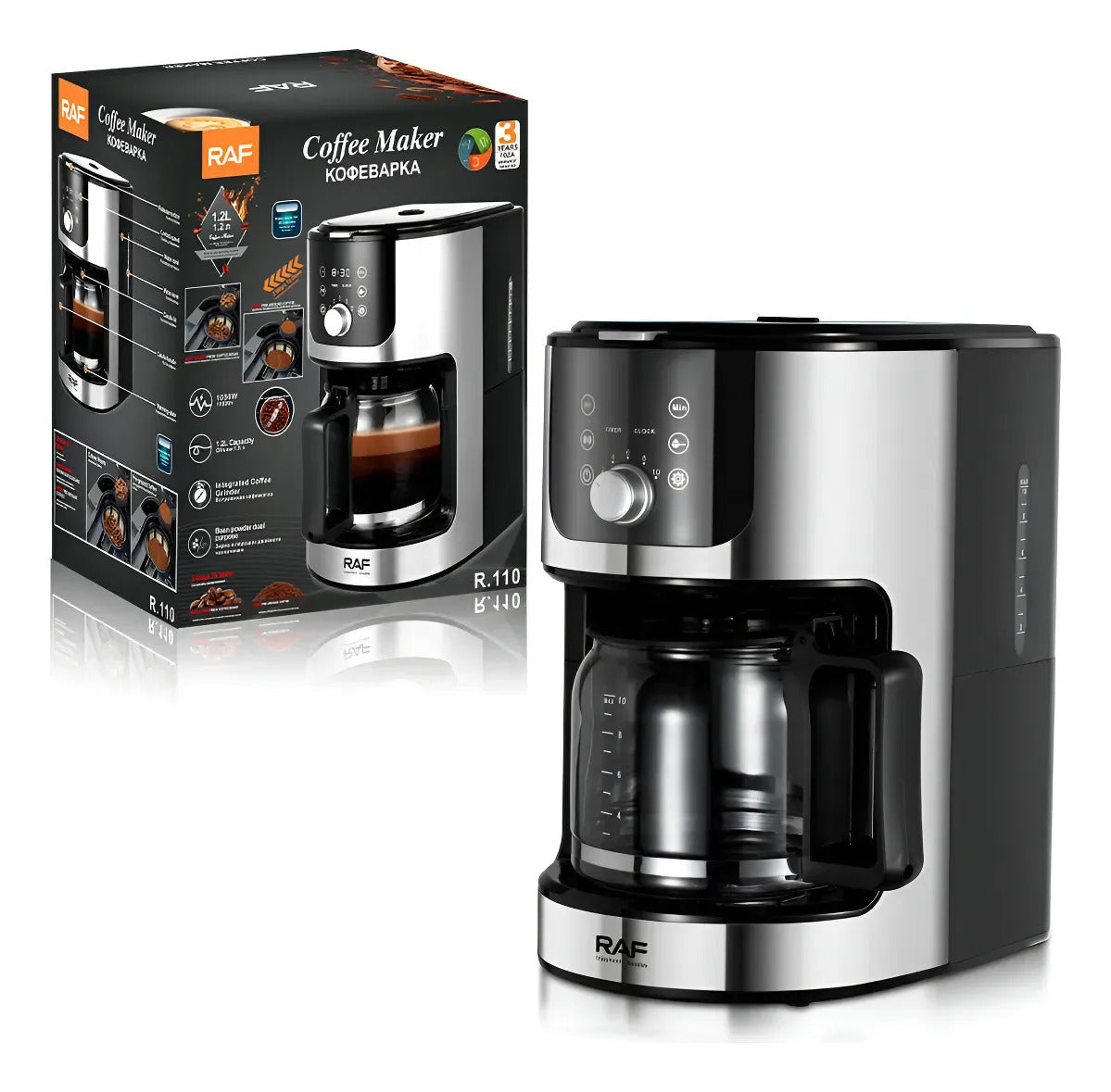 Cafetera Automática Con Molinillo Integrado Raf 1.2l Negra