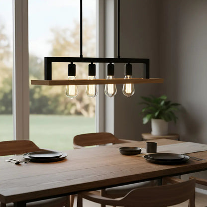 Lámpara colgante de 4 luces sobre mesa de comedor moderna
