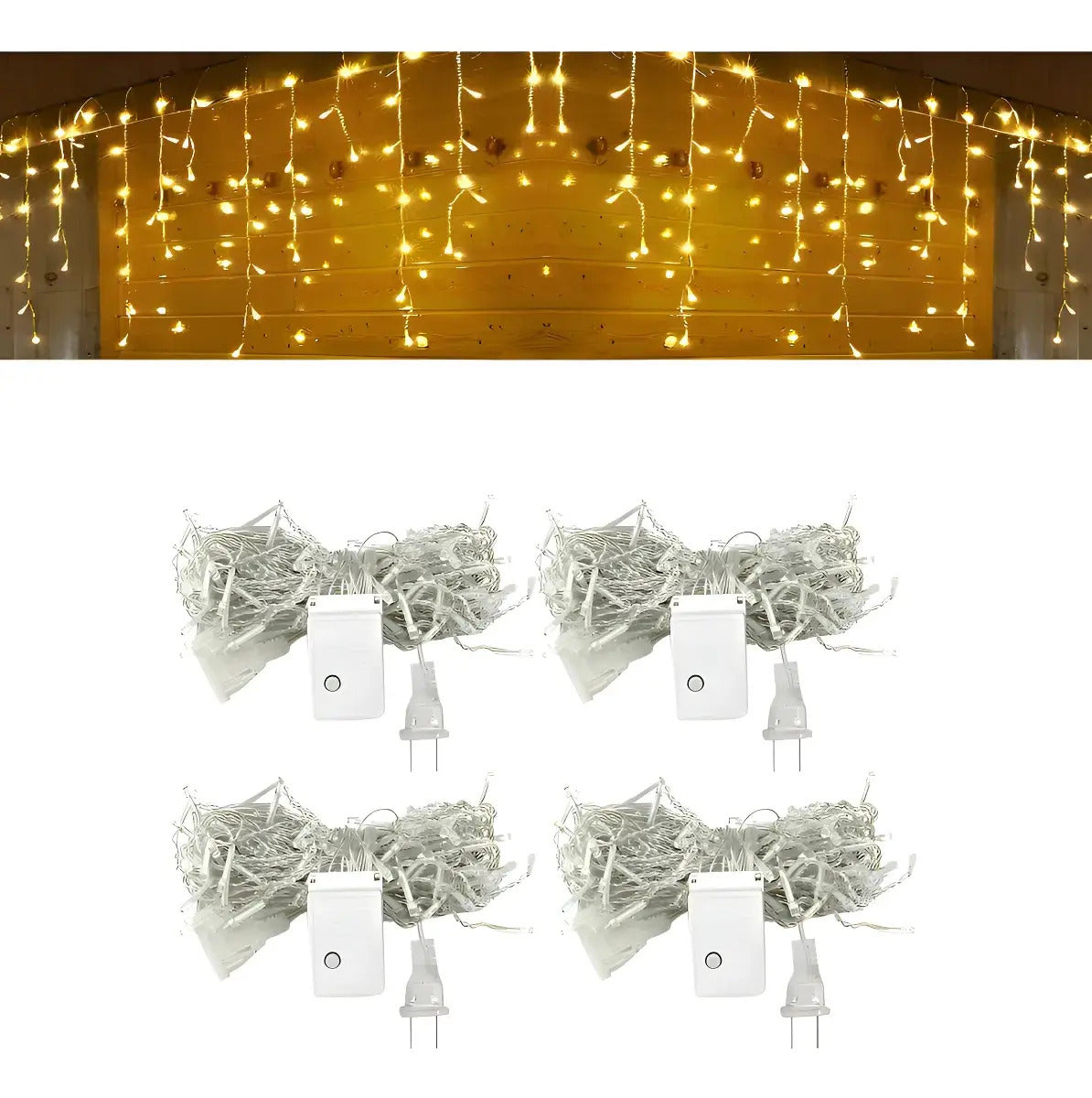 Pack 4 Cortinas LED Cascada 3m Luz Amarilla para Decoración