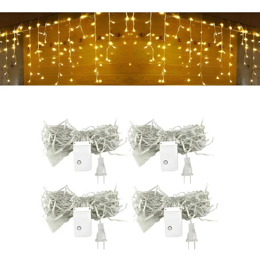 Pack 4 Cortinas LED Cascada 3m Luz Amarilla para Decoración