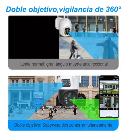 Cámara solar 360° wifi 4mp exterior inalámbrica doble lente