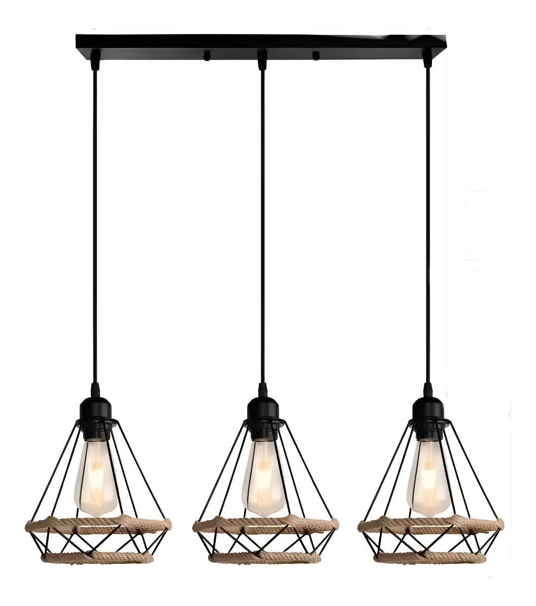 Lámpara Para Techo Colgante Vintage Con 3 Luces Y Cuerda