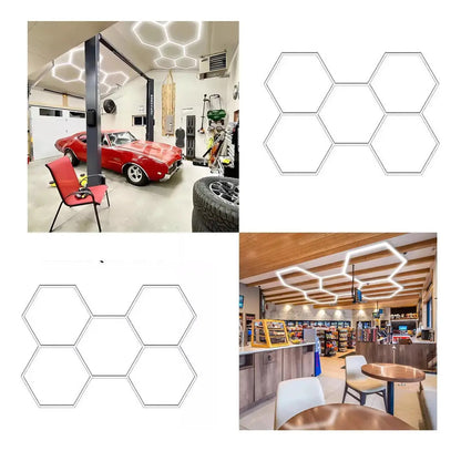 Luz LED Hexagonal Modular 192W 6500K para Techo, Talleres y Barberías