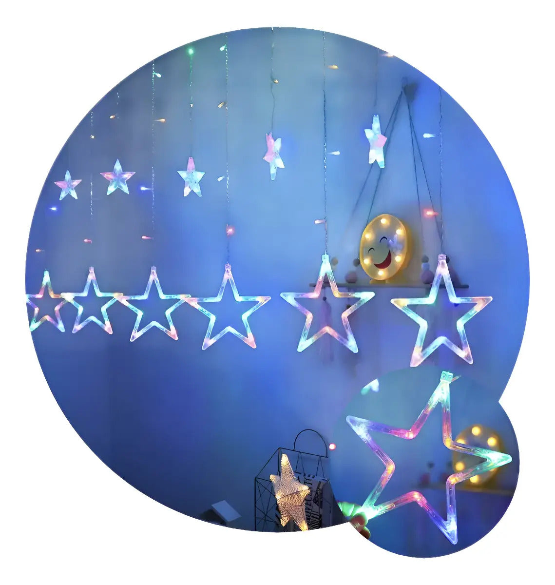 Guirnalda LED solar de estrellas multicolor para decoración de muro