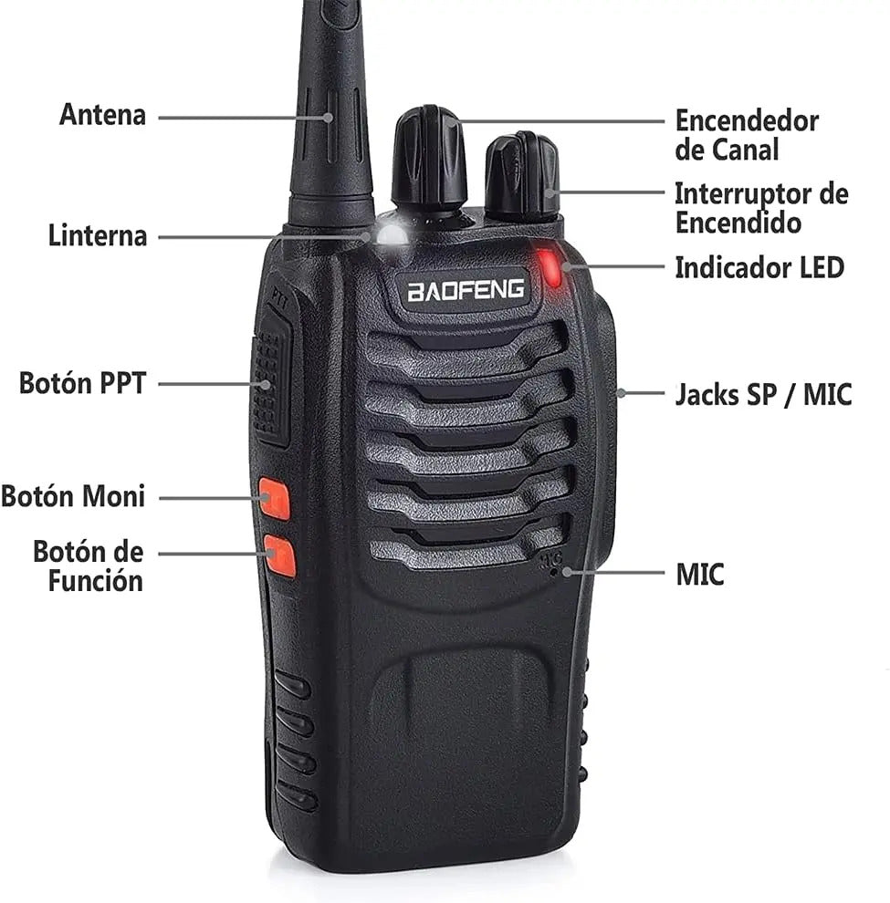 Controles y conexiones del walkie talkie Baofeng BF-888S