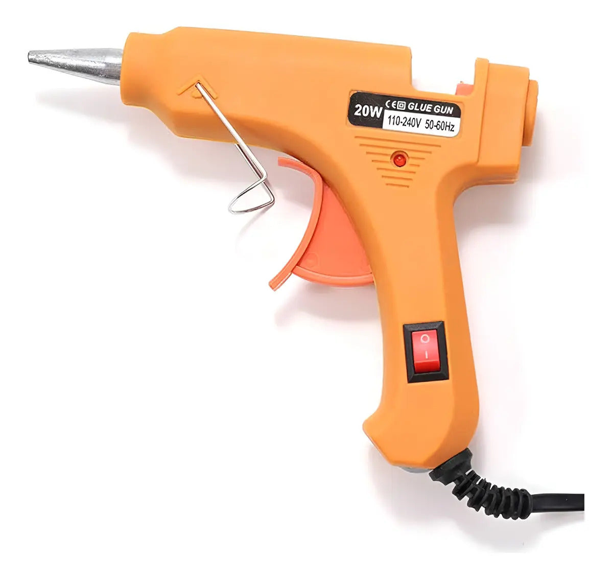 Pistola de silicona caliente 20W naranjo con interruptor y soporte